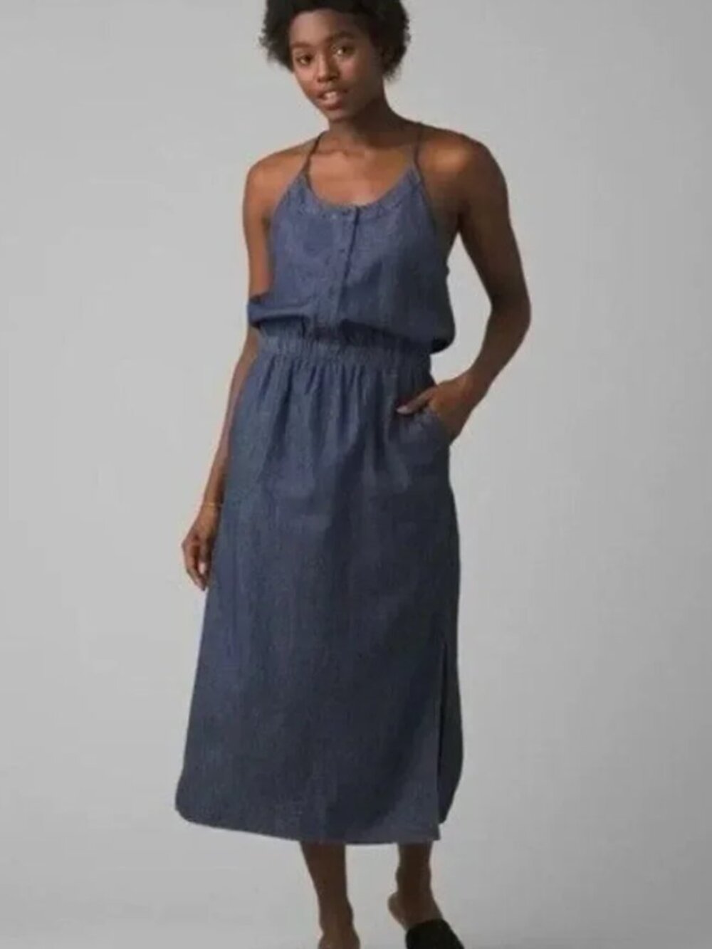 NWOT XS prAna Casual Sky Haven Twill Denim Midi Dress